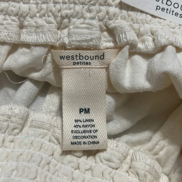 Westbound Womens Linen Blend Pull On Capri Pant White Ivory Elastic Waist Petite - Picture 8 of 12